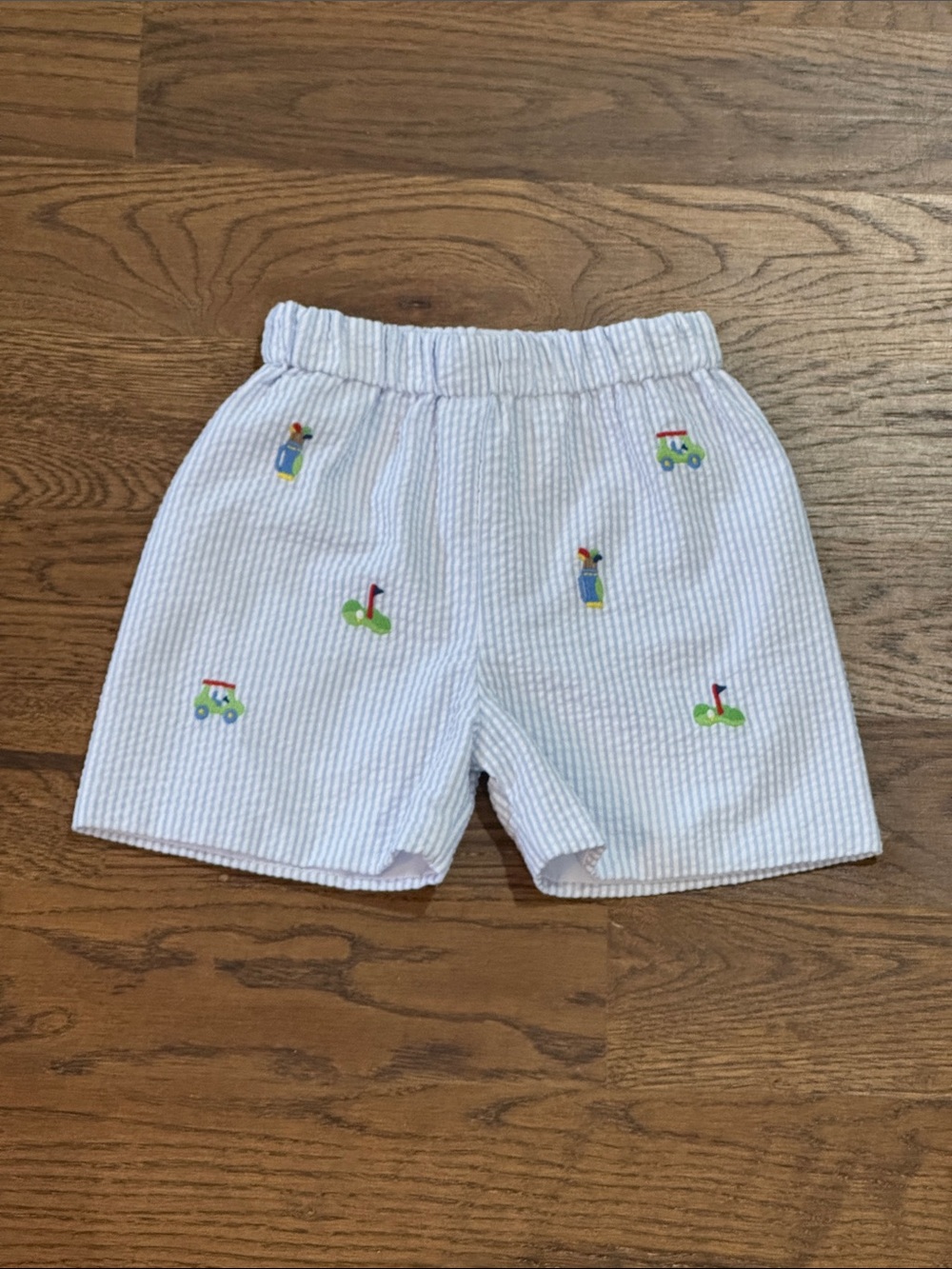 Zuccini Kids Blue Seersucker Golf Embroidered Leo Shorts